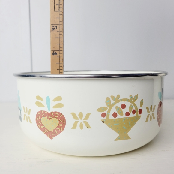 Vintage Kobe Enamelware Nesting Bowls Mixed Designs Retro Kitchen Pots - Picture 12 of 16